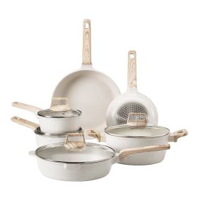 17 Piece Pots and Pans Set, Granite Nonstick Cookware Set, Induction Cookwares, Kitchen RV Cooking Sets with Frying, Sauce, Saute, Tempered Glass Lids