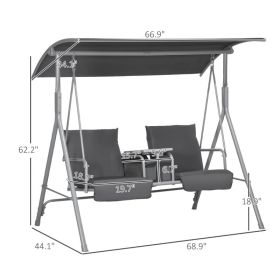 2-Seater Outdoor Porch Swing With Canopy And Table, Patio Swing Chair For Garden, Poolside, Backyard, Gray