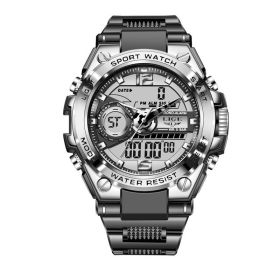 Men Military Watch Digital 50m Waterproof Wristwatch LED Quartz Clock Sport Watch Male Big Watches Men Relogios Masculino (Color: silver black)