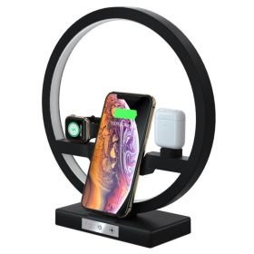 3 in 1 Wireless Charger Applicable For Mobile Phone Watch Headset Table Lamp Charging Bracket Hotselling (Color: Black, Socket Standard: us)