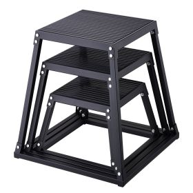 VEVOR Plyometric Jump Boxes, 12/18/24 Inch Plyo Box, Platform and Jumping Agility Box (Color: Rlack, size: 12 inch + 18 inch + 24 inch)