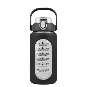64Oz Glass Water Bottle Sports Water Bottle Motivational Water Bottle Water Intake Tracker Bottle with Straw Time Marker Silicone Sleeve Handle f (Color: Black, size: 32oz)