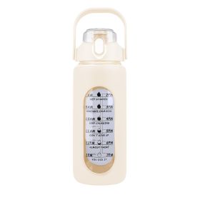 64Oz Glass Water Bottle Sports Water Bottle Motivational Water Bottle Water Intake Tracker Bottle with Straw Time Marker Silicone Sleeve Handle f (Color: White, size: 64oz)