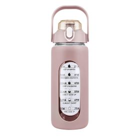 64Oz Glass Water Bottle Sports Water Bottle Motivational Water Bottle Water Intake Tracker Bottle with Straw Time Marker Silicone Sleeve Handle f (Color: Coffee, size: 64oz)