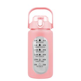 64Oz Glass Water Bottle Sports Water Bottle Motivational Water Bottle Water Intake Tracker Bottle with Straw Time Marker Silicone Sleeve Handle f (Color: Pink, size: 32oz)